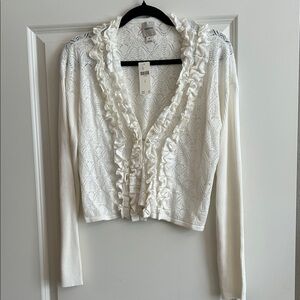 NEW LISTING! BRAND NEW WITH TAGS ANTHROPOLOGIE White Ruffled Knit Cardigan